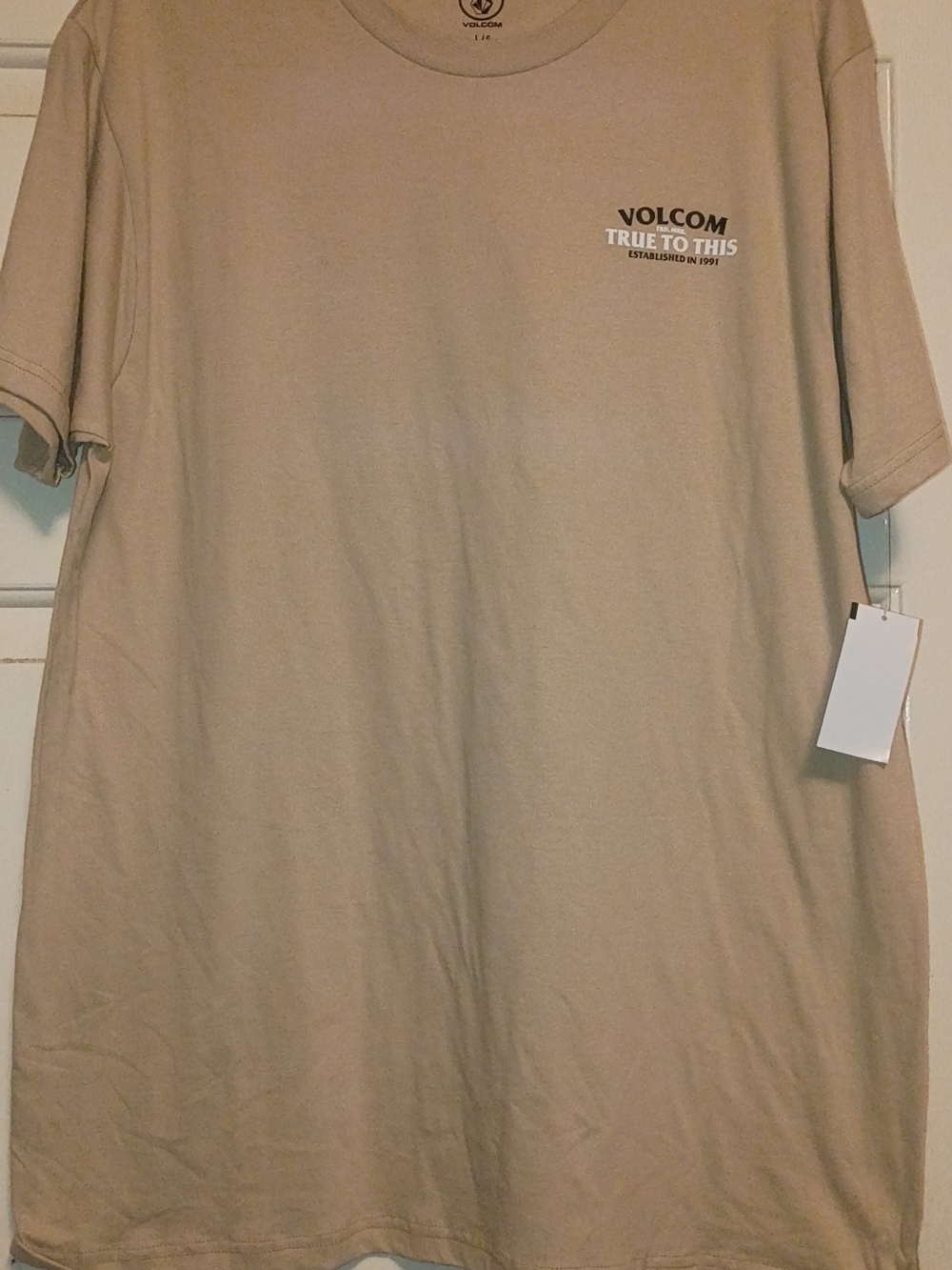 Volcom Tan Short Sleeve Tee with Small Chest Logo